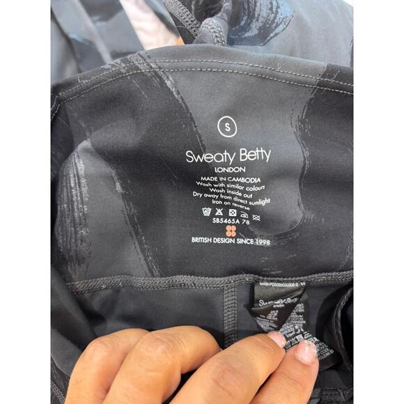 Sweaty Betty Goddess Workout Leggings Black Paint Lines Foil Print - Picture 7 of 8